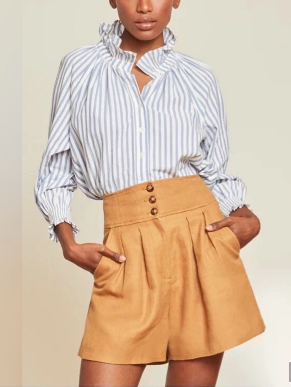 NWOT Veronica Beard Alicia High-Waisted Linen Shorts in Camel